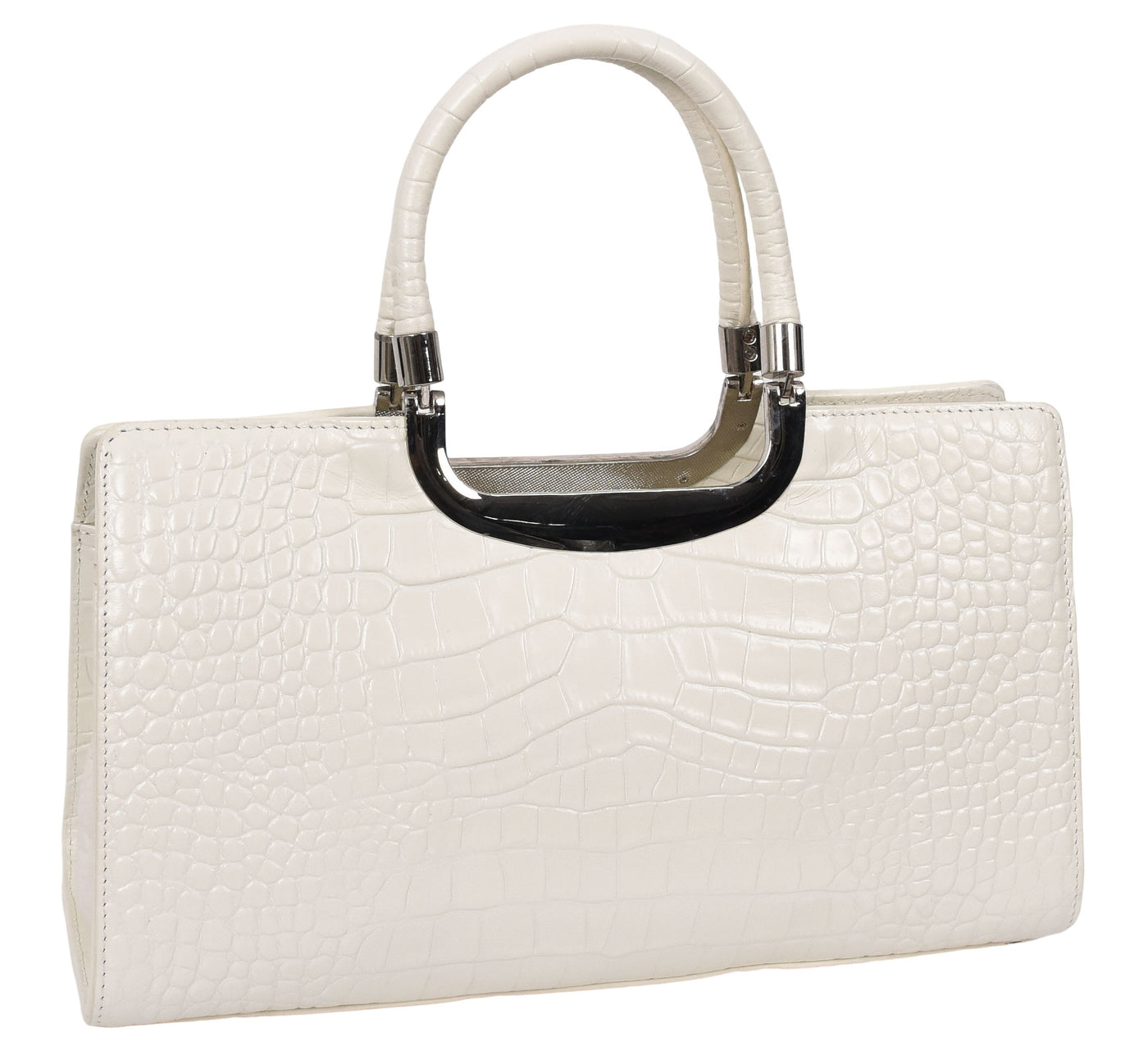Womens Leather Croc Print Handbag Madeline White (Min Order From 10Pcs)