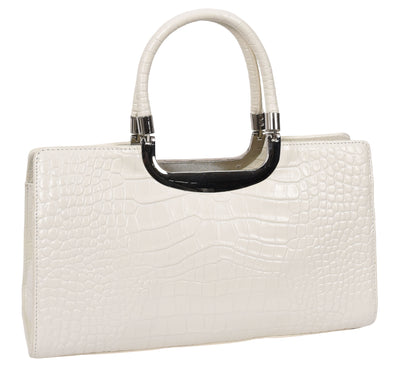 Womens Leather Croc Print Handbag Madeline White (Min Order From 10Pcs)