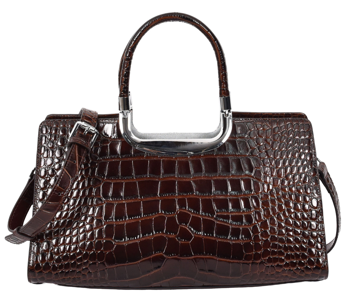 Womens Leather Croc Print Handbag Madeline Brown (Min Order From 10Pcs)