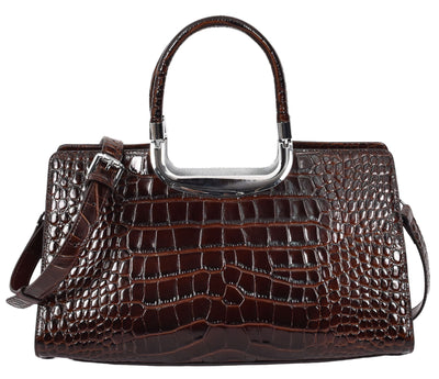 Womens Leather Croc Print Handbag Madeline Brown (Min Order From 10Pcs)