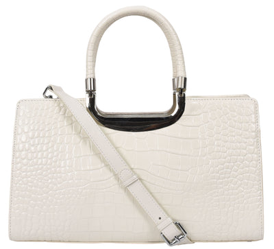 Womens Leather Croc Print Handbag Madeline White (Min Order From 10Pcs)