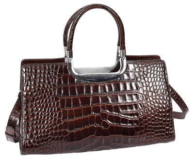 Womens Leather Croc Print Handbag Madeline Brown (Min Order From 10Pcs)