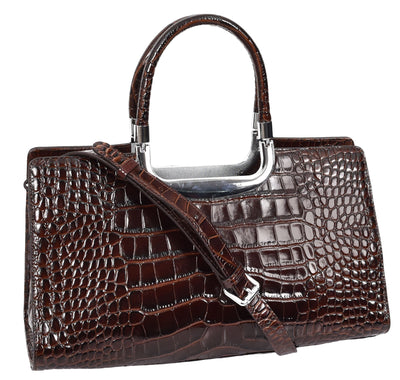 Womens Leather Croc Print Handbag Madeline Brown (Min Order From 10Pcs)