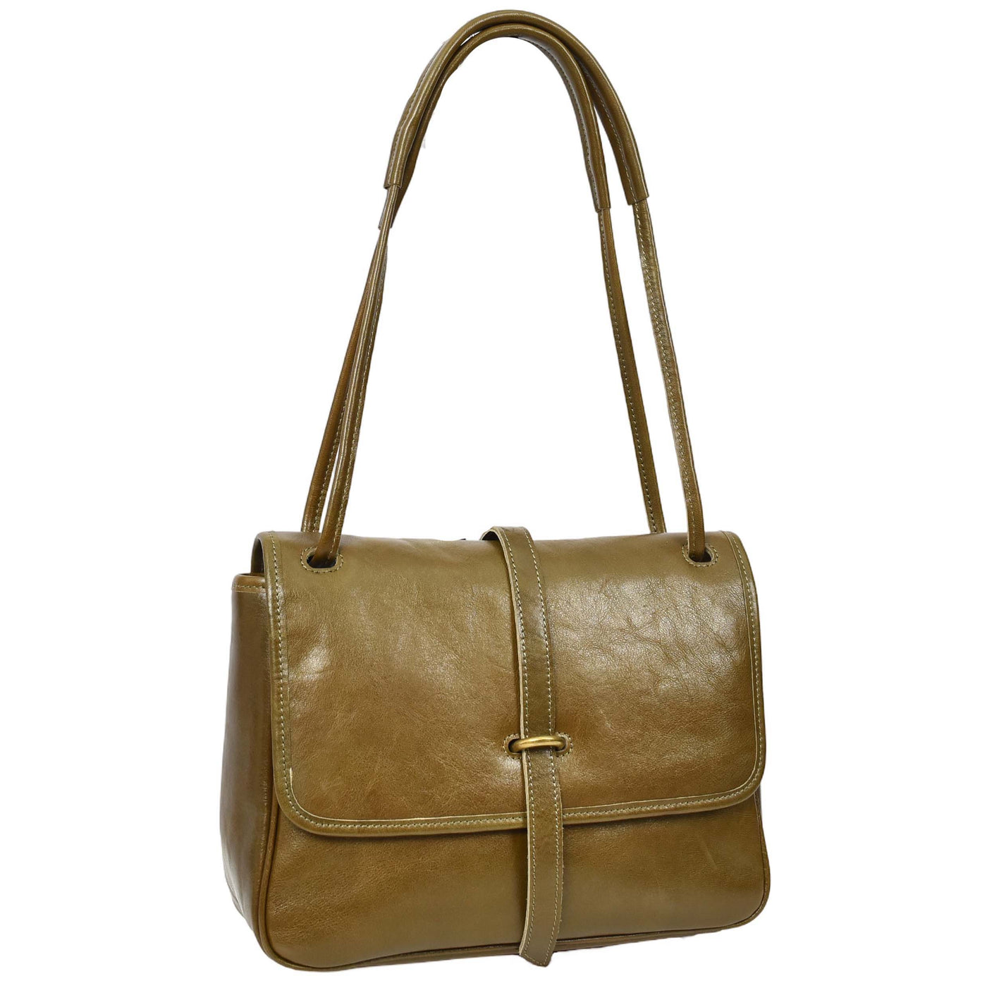 Women's Real Leather Shoulder Bag Classic Mid Size Handbag Simone OLIVE  (Min Order From 10Pcs)