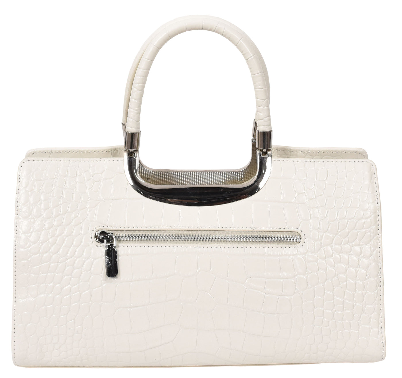 Womens Leather Croc Print Handbag Madeline White (Min Order From 10Pcs)