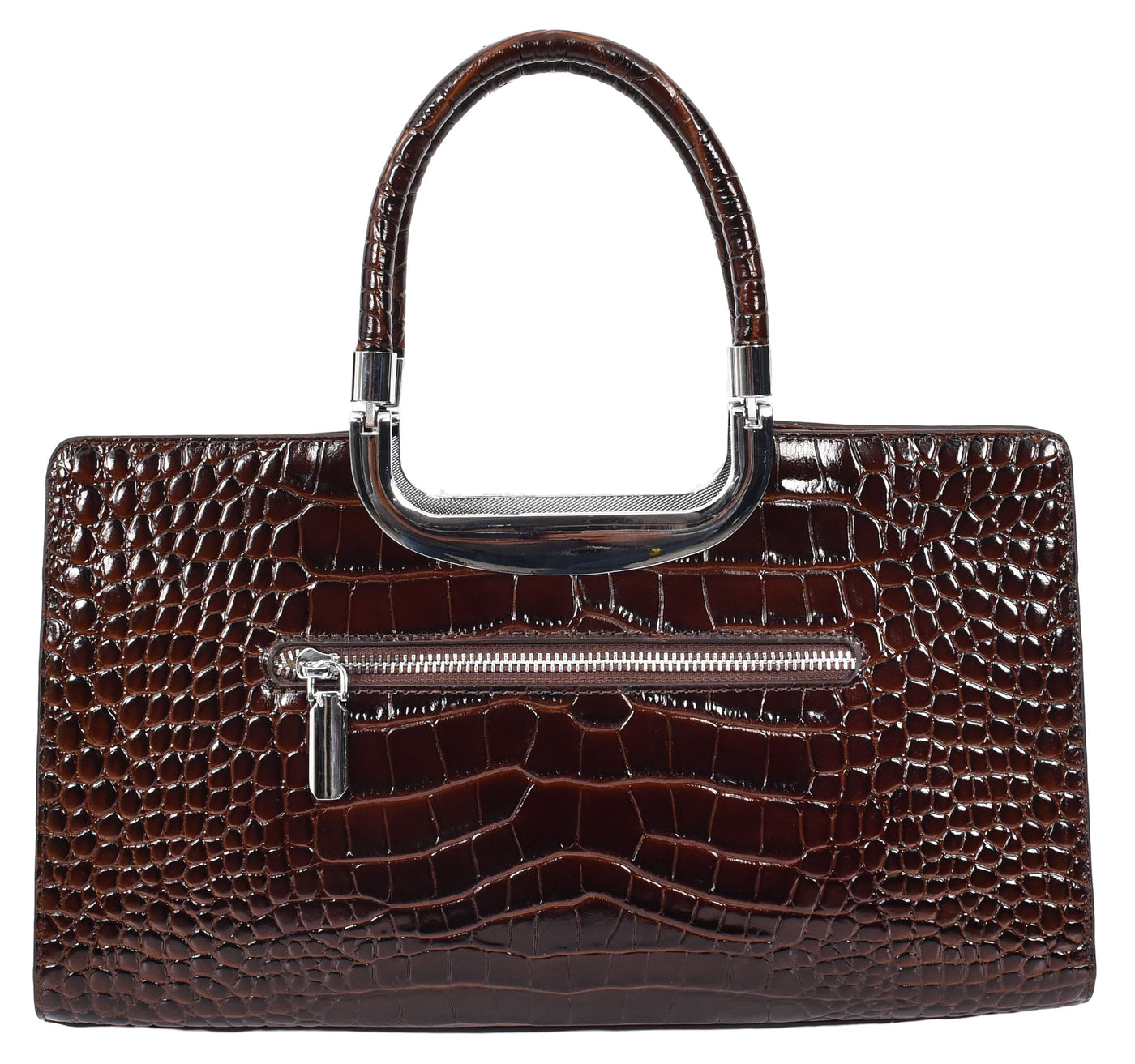 Womens Leather Croc Print Handbag Madeline Brown (Min Order From 10Pcs)