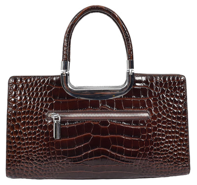Womens Leather Croc Print Handbag Madeline Brown (Min Order From 10Pcs)