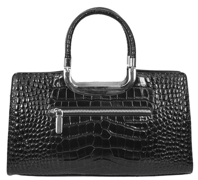 Womens Leather Croc Print Handbag Madeline Black (Min Order From 10Pcs)