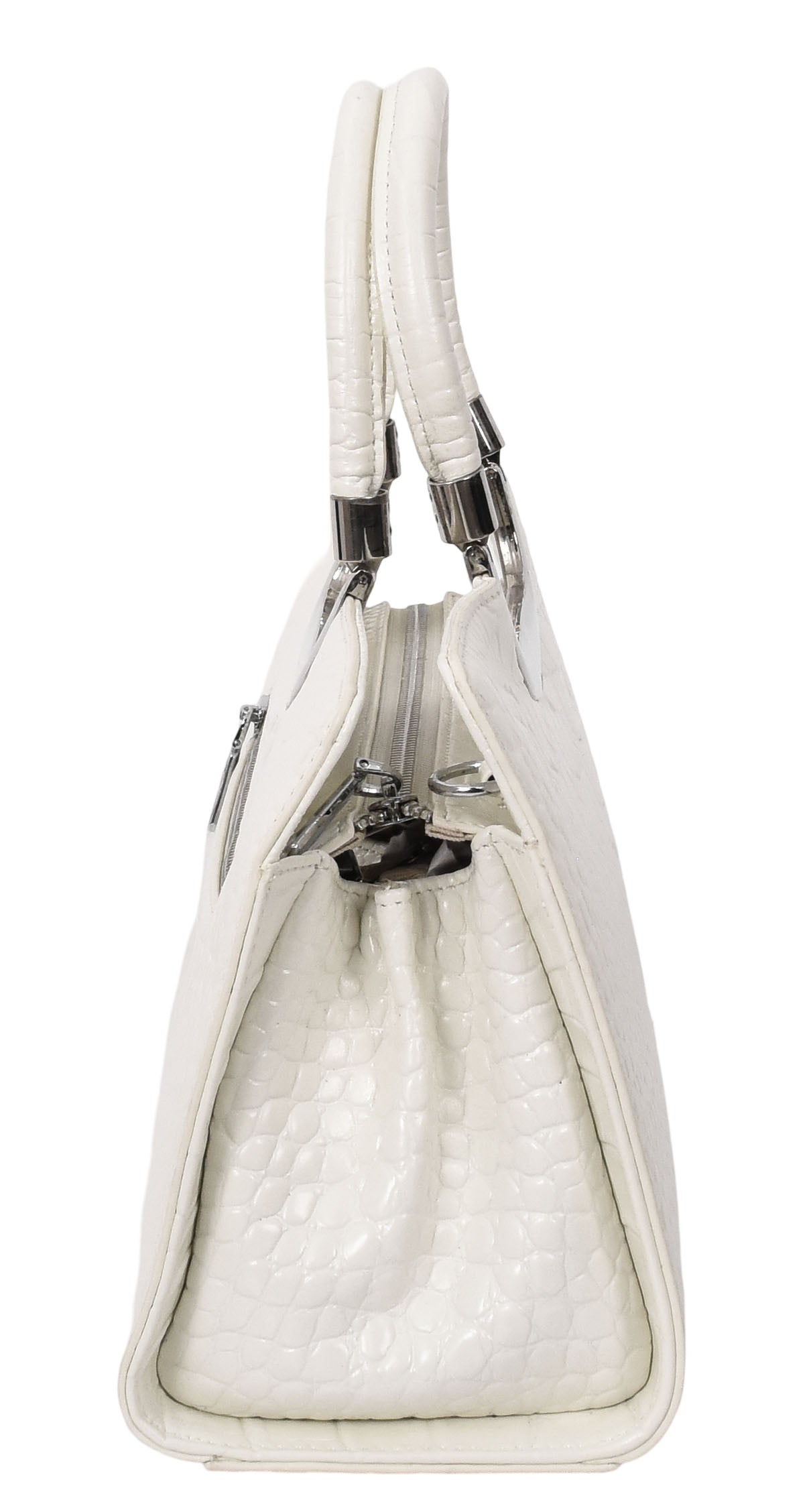 Womens Leather Croc Print Handbag Madeline White (Min Order From 10Pcs)