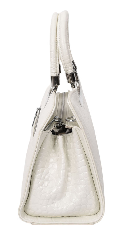 Womens Leather Croc Print Handbag Madeline White (Min Order From 10Pcs)