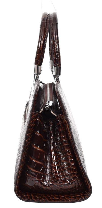 Womens Leather Croc Print Handbag Madeline Brown (Min Order From 10Pcs)