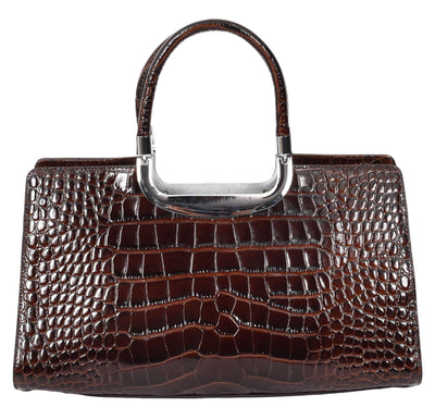 Womens Leather Croc Print Handbag Madeline Brown (Min Order From 10Pcs)