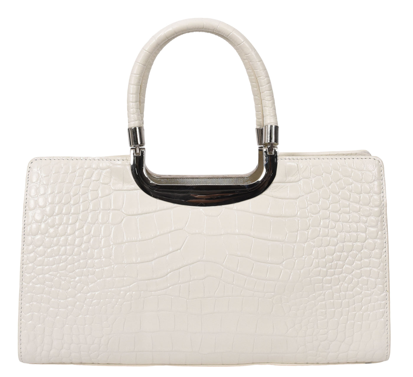 Womens Leather Croc Print Handbag Madeline White (Min Order From 10Pcs)