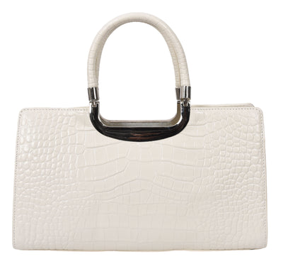 Womens Leather Croc Print Handbag Madeline White (Min Order From 10Pcs)