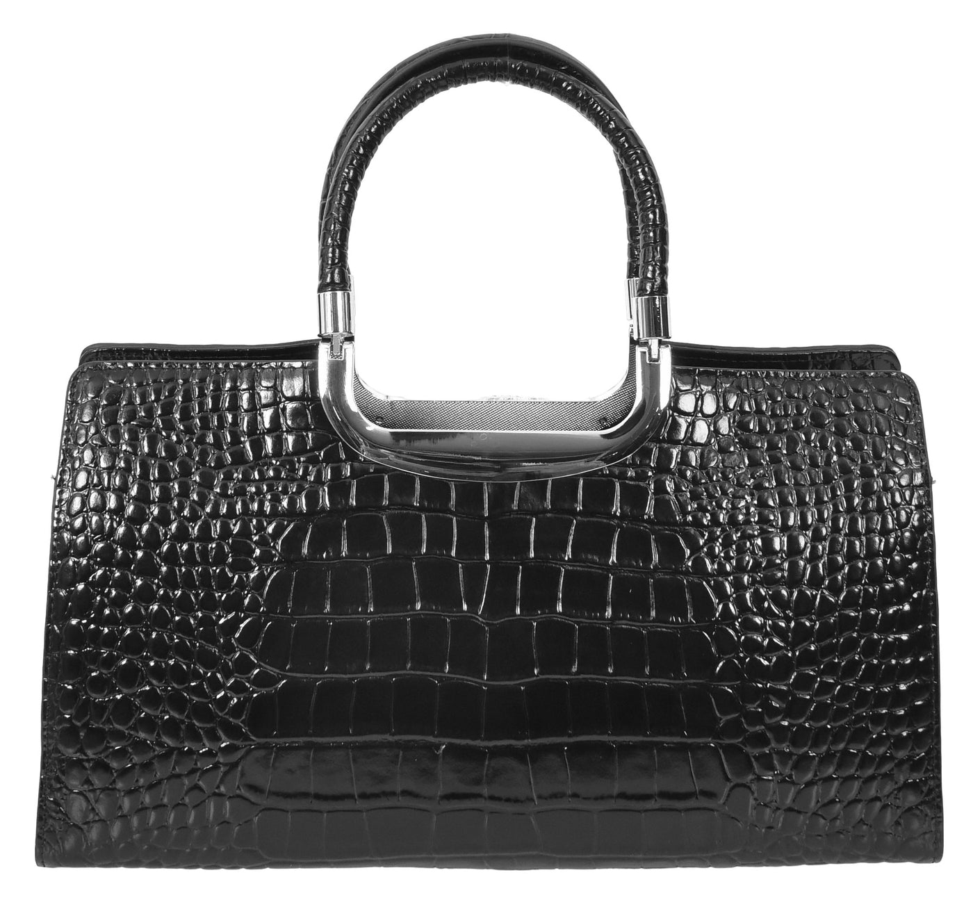 Womens Leather Croc Print Handbag Madeline Black (Min Order From 10Pcs)