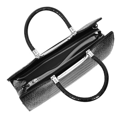 Womens Leather Croc Print Handbag Madeline Black (Min Order From 10Pcs)
