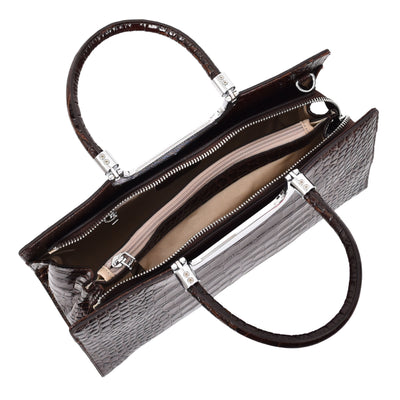Womens Leather Croc Print Handbag Madeline Brown (Min Order From 10Pcs)