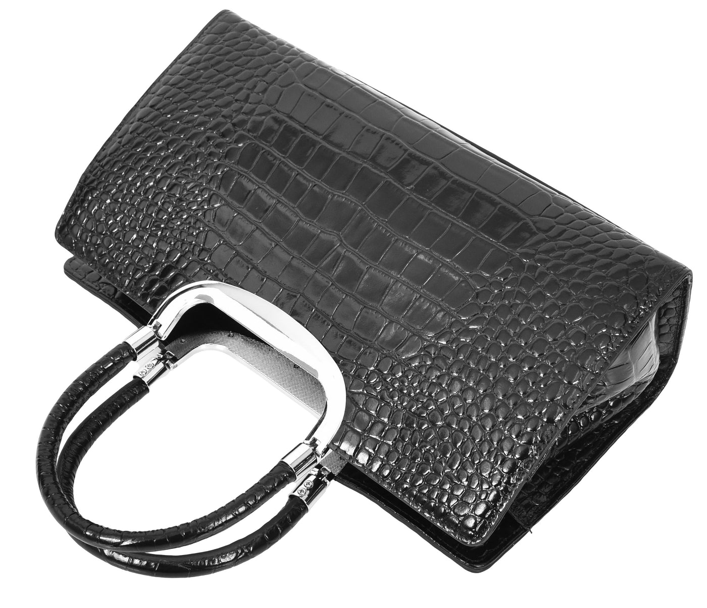 Womens Leather Croc Print Handbag Madeline Black (Min Order From 10Pcs)