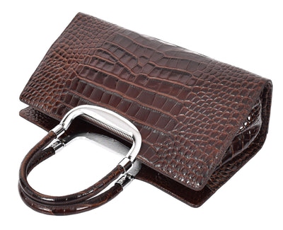 Womens Leather Croc Print Handbag Madeline Brown (Min Order From 10Pcs)