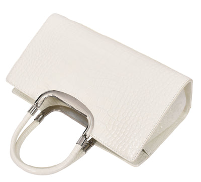 Womens Leather Croc Print Handbag Madeline White (Min Order From 10Pcs)