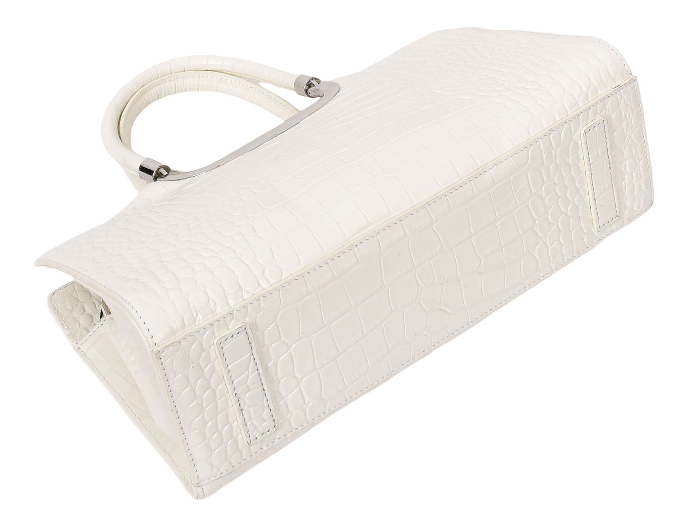 Womens Leather Croc Print Handbag Madeline White (Min Order From 10Pcs)