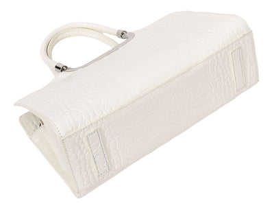 Womens Leather Croc Print Handbag Madeline White (Min Order From 10Pcs)