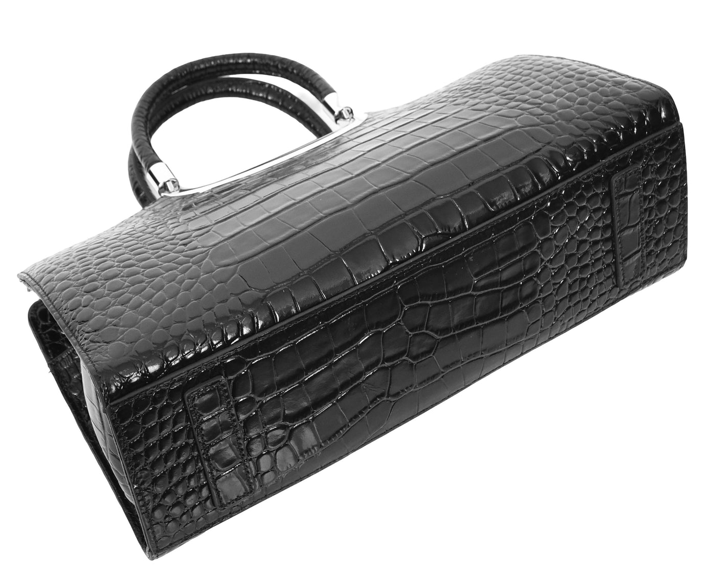 Womens Leather Croc Print Handbag Madeline Black (Min Order From 10Pcs)