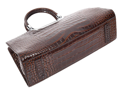 Womens Leather Croc Print Handbag Madeline Brown (Min Order From 10Pcs)