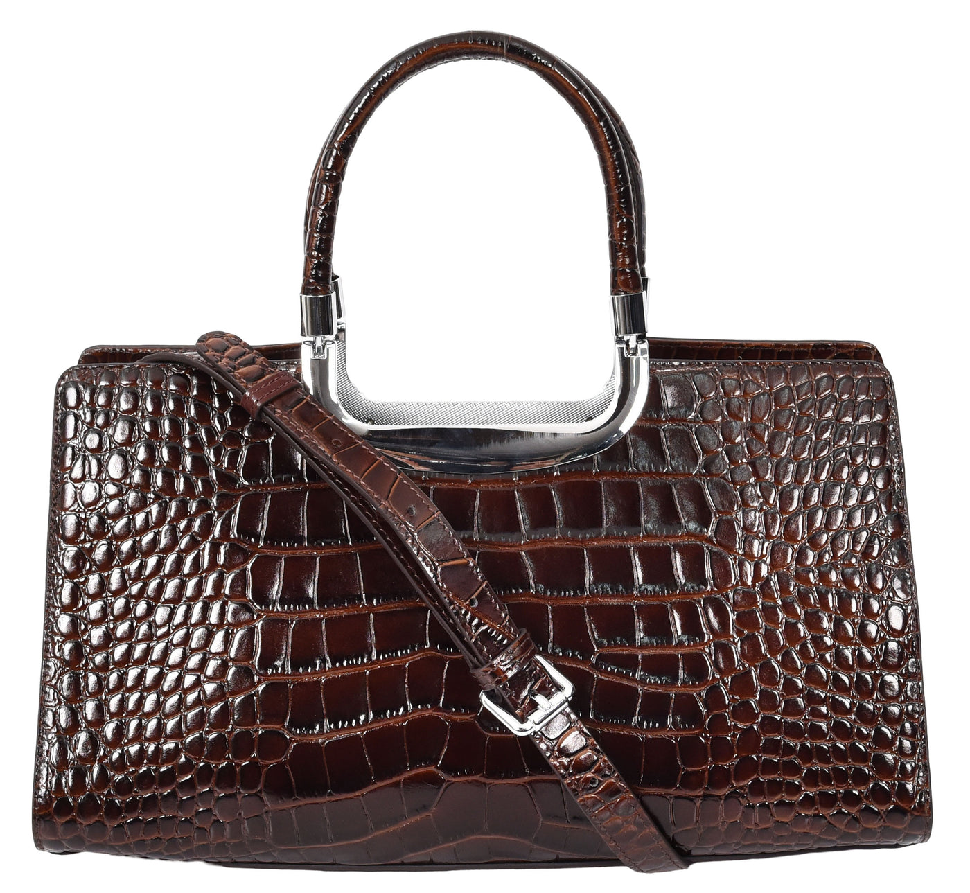 Womens Leather Croc Print Handbag Madeline Brown (Min Order From 10Pcs)