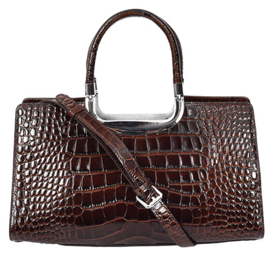 Womens Leather Croc Print Handbag Madeline Brown (Min Order From 10Pcs)