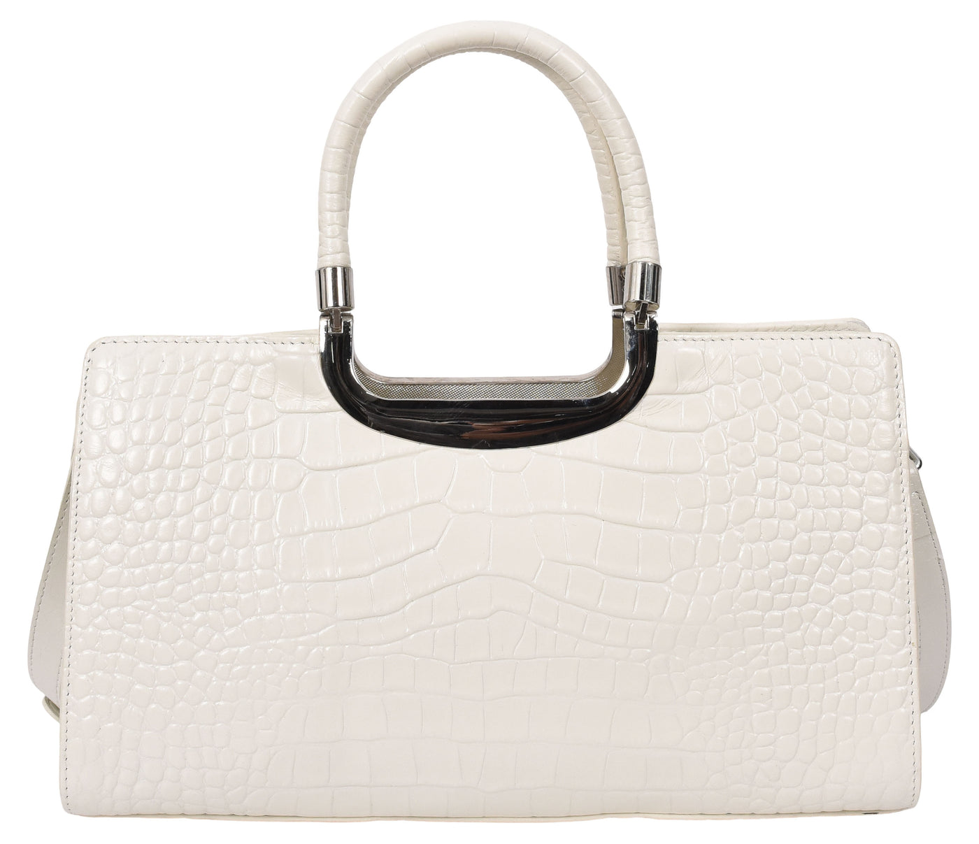 Womens Leather Croc Print Handbag Madeline White (Min Order From 10Pcs)