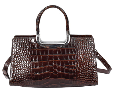 Womens Leather Croc Print Handbag Madeline Brown (Min Order From 10Pcs)