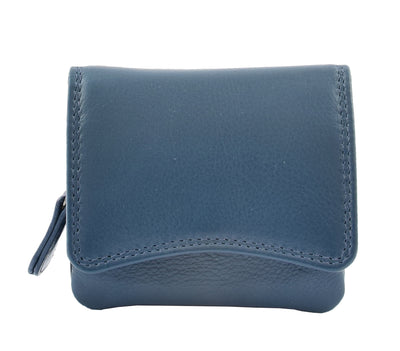 Womens Small Trifold Leather Purse Carmel Navy (Min Order From 20Pcs)