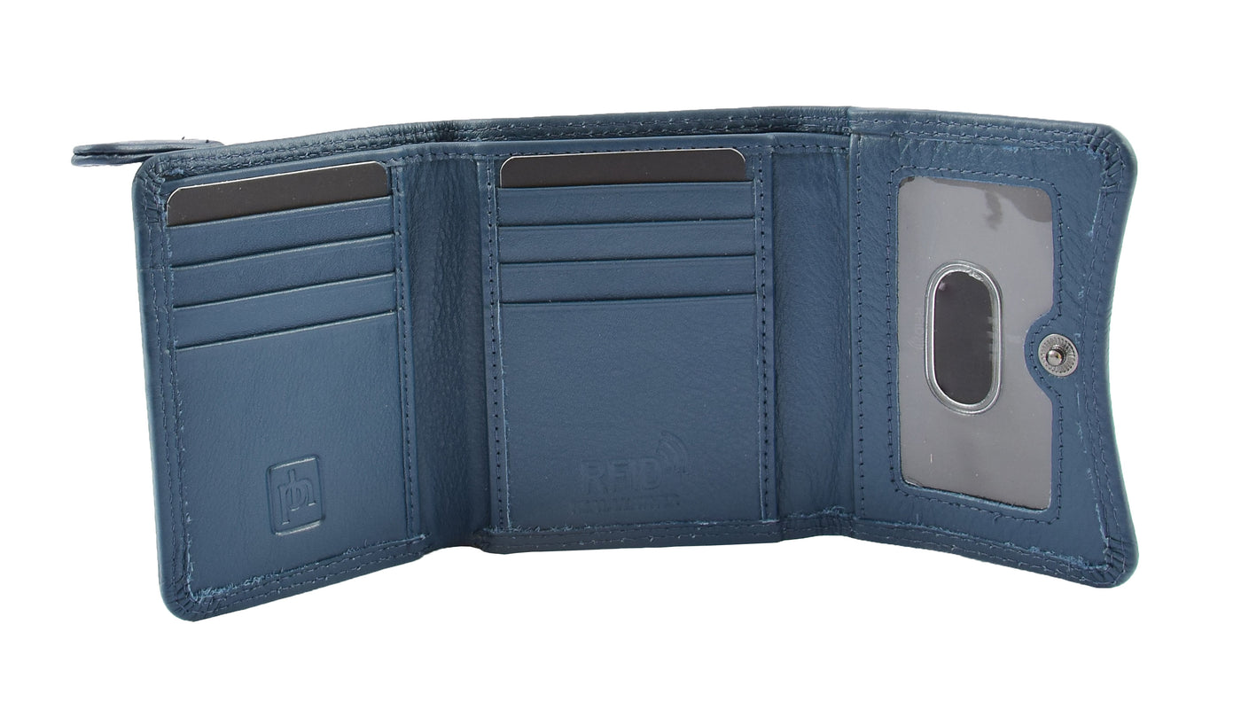 Womens Small Trifold Leather Purse Carmel Navy (Min Order From 20Pcs)