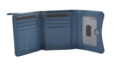 Womens Small Trifold Leather Purse Carmel Navy (Min Order From 20Pcs)
