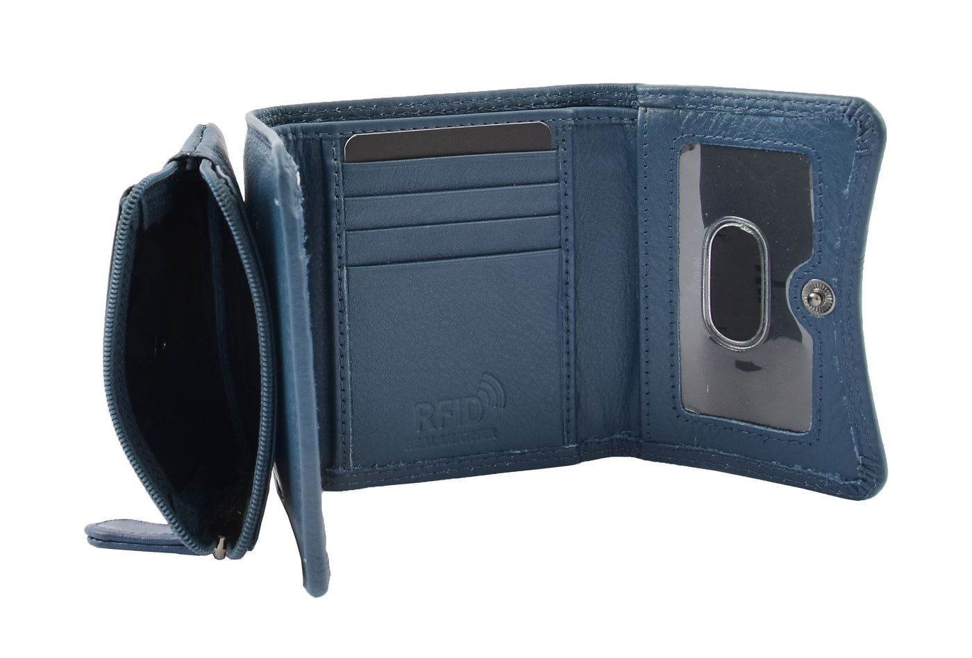 Womens Small Trifold Leather Purse Carmel Navy (Min Order From 20Pcs)
