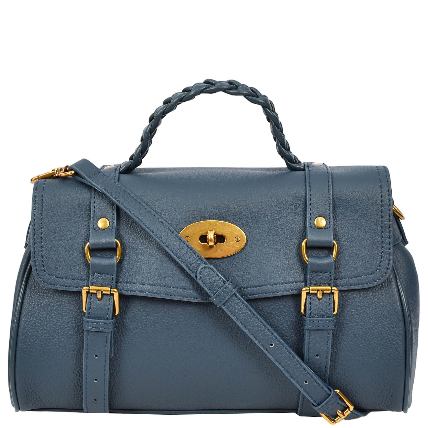 Womens Real Leather Handbag Classic Satchel Top-Handle Style Greta Blue (Min Order From 10Pcs)