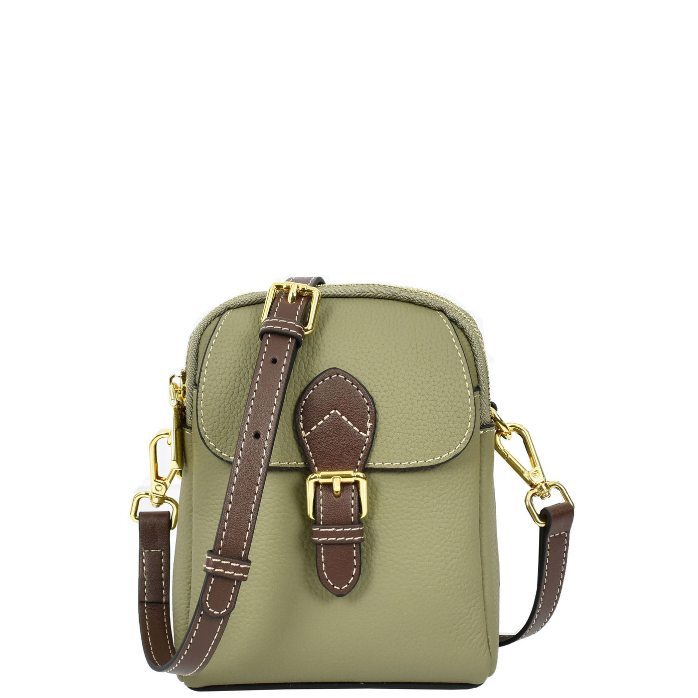 Women's Real Leather Cross Body Bag Small Size Sling Pouch Elizabeth Green (Min Order From 10Pcs)