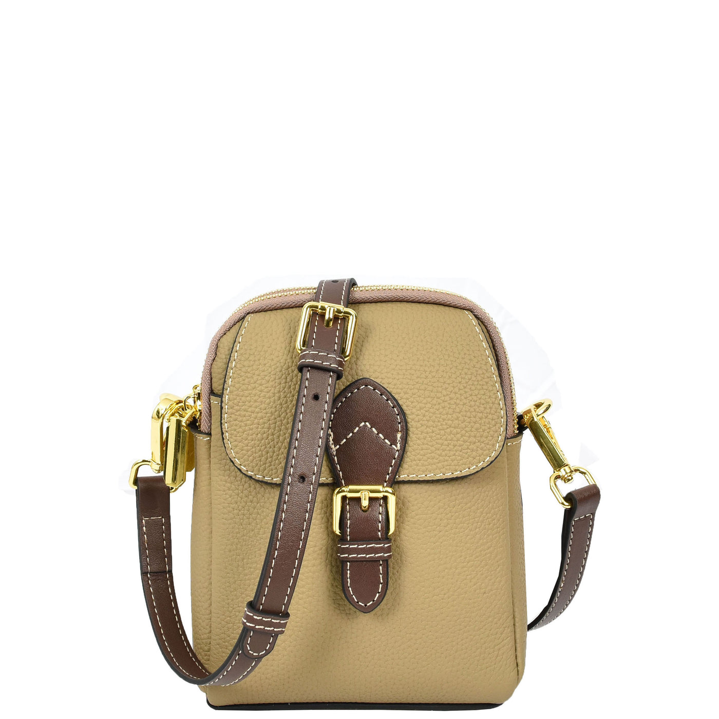 Women's Real Leather Cross Body Bag Small Size Sling Pouch Elizabeth Beige (Min Order From 10Pcs)