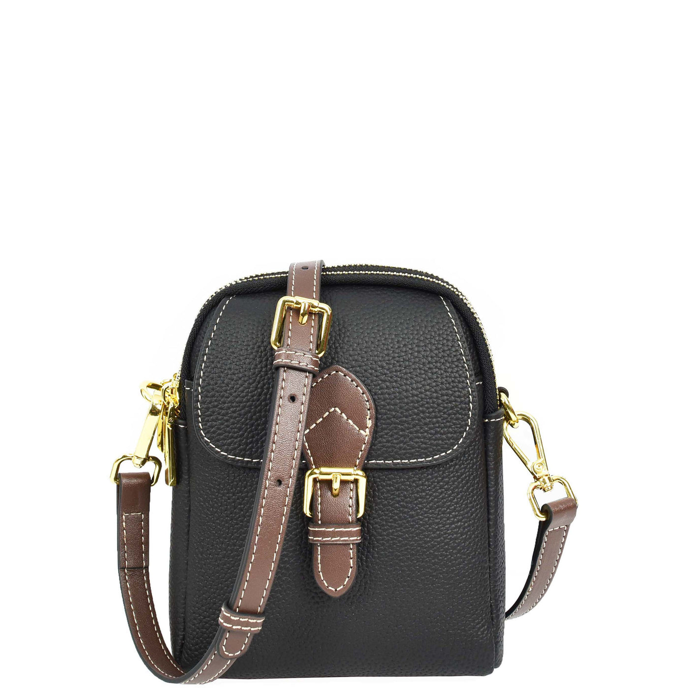Women's Real Leather Cross Body Bag Small Size Sling Pouch Elizabeth Black (Min Order From 10Pcs)