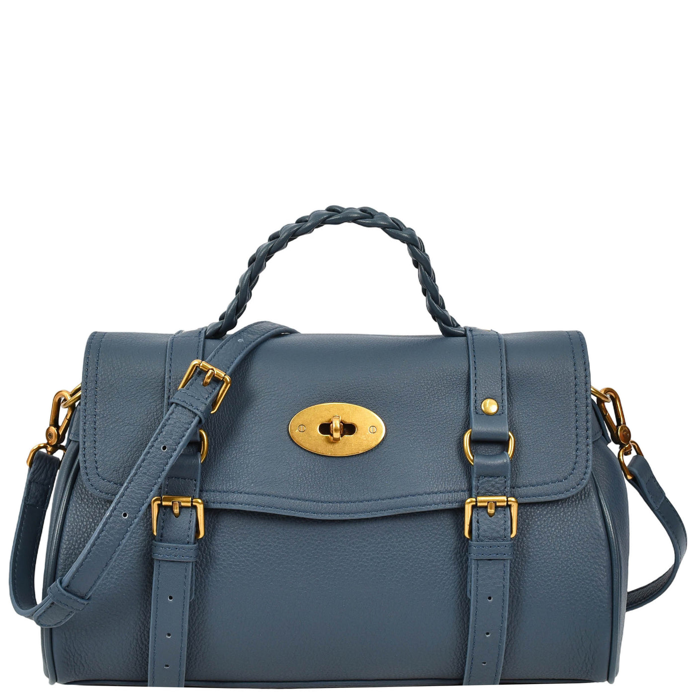 Womens Real Leather Handbag Classic Satchel Top-Handle Style Greta Blue (Min Order From 10Pcs)