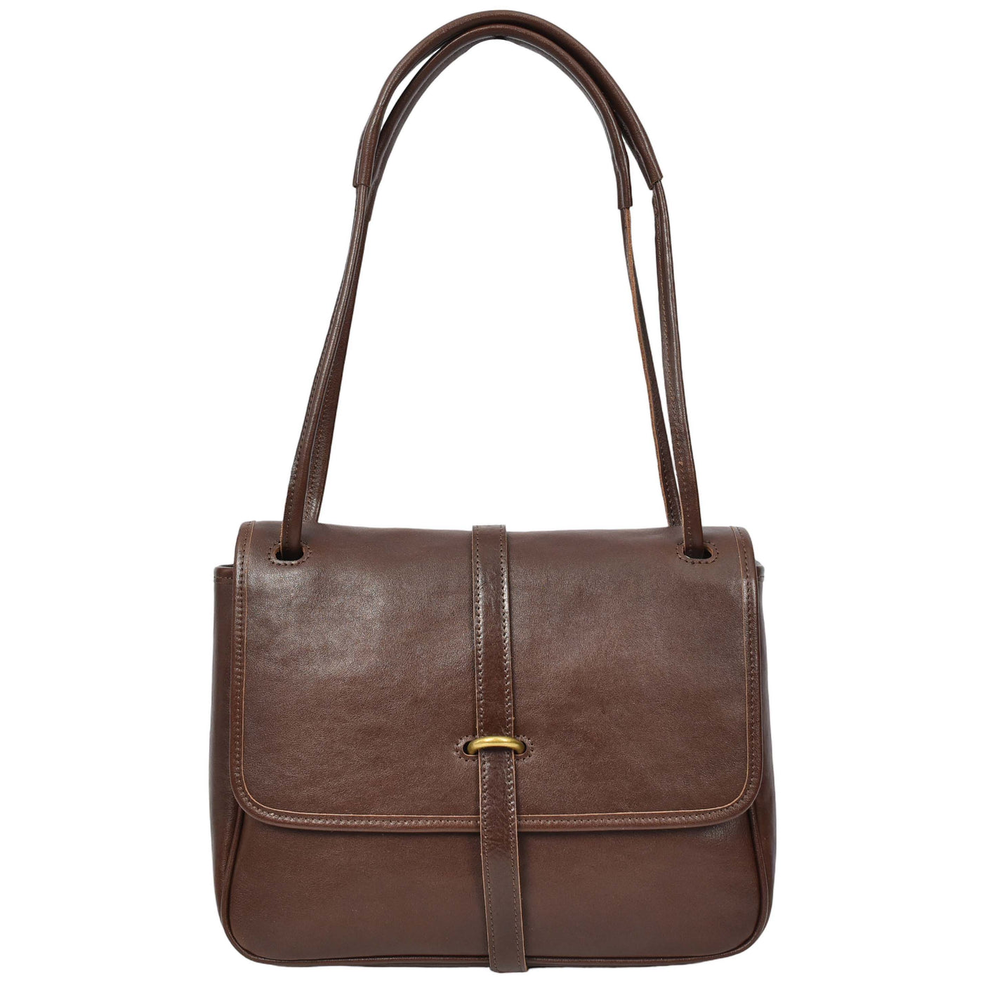 Women's Real Leather Shoulder Bag Classic Mid Size Handbag Simone Brown  (Min Order From 10Pcs)