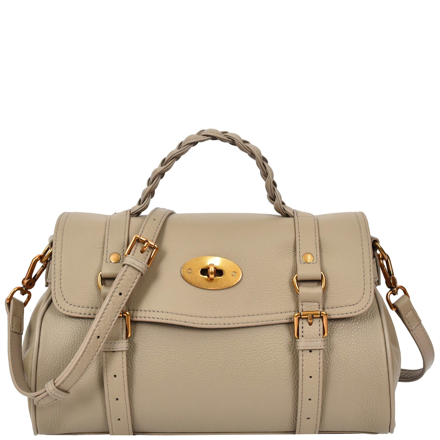 Womens Real Leather Handbag Classic Satchel Top-Handle Style Greta Gray (Min Order From 10Pcs)