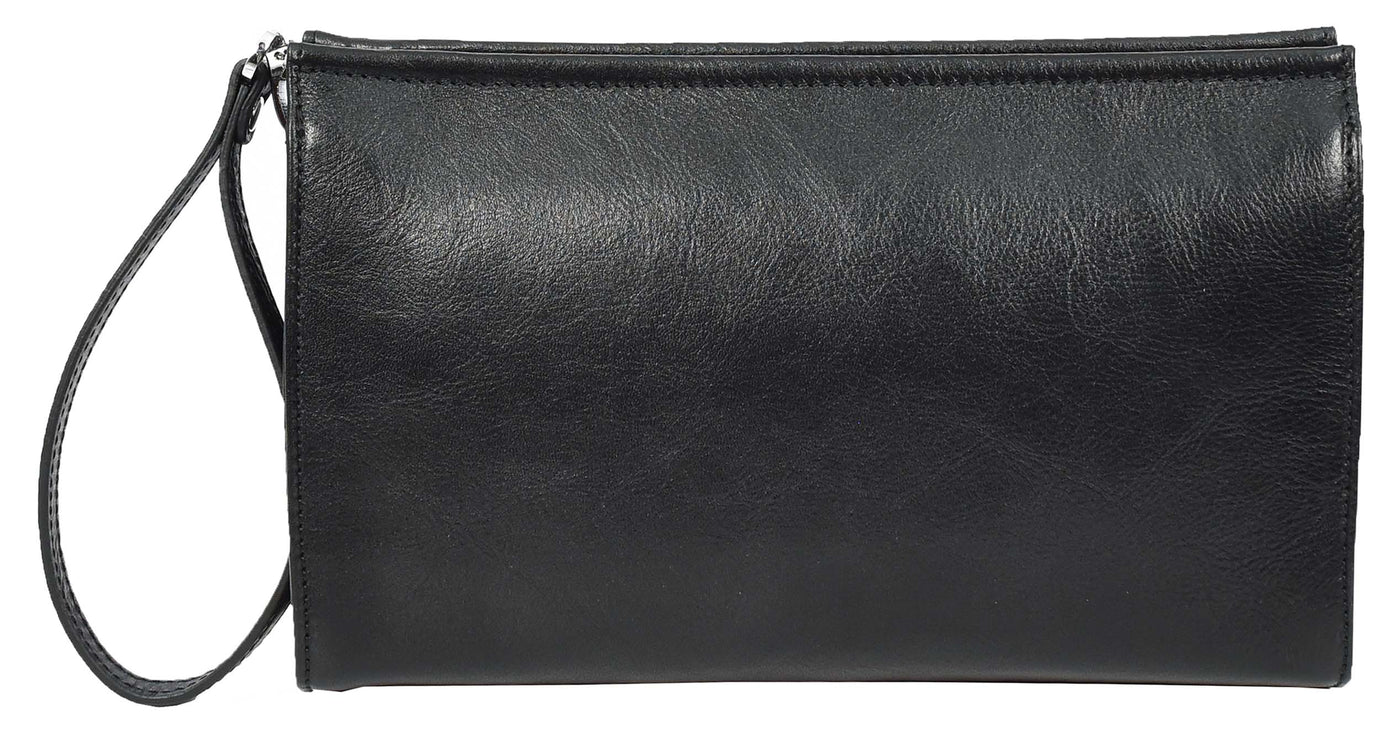 Mens Real Leather Wrist Bag Organiser Cross Body Style Suva Black (Min Order From 10Pcs)