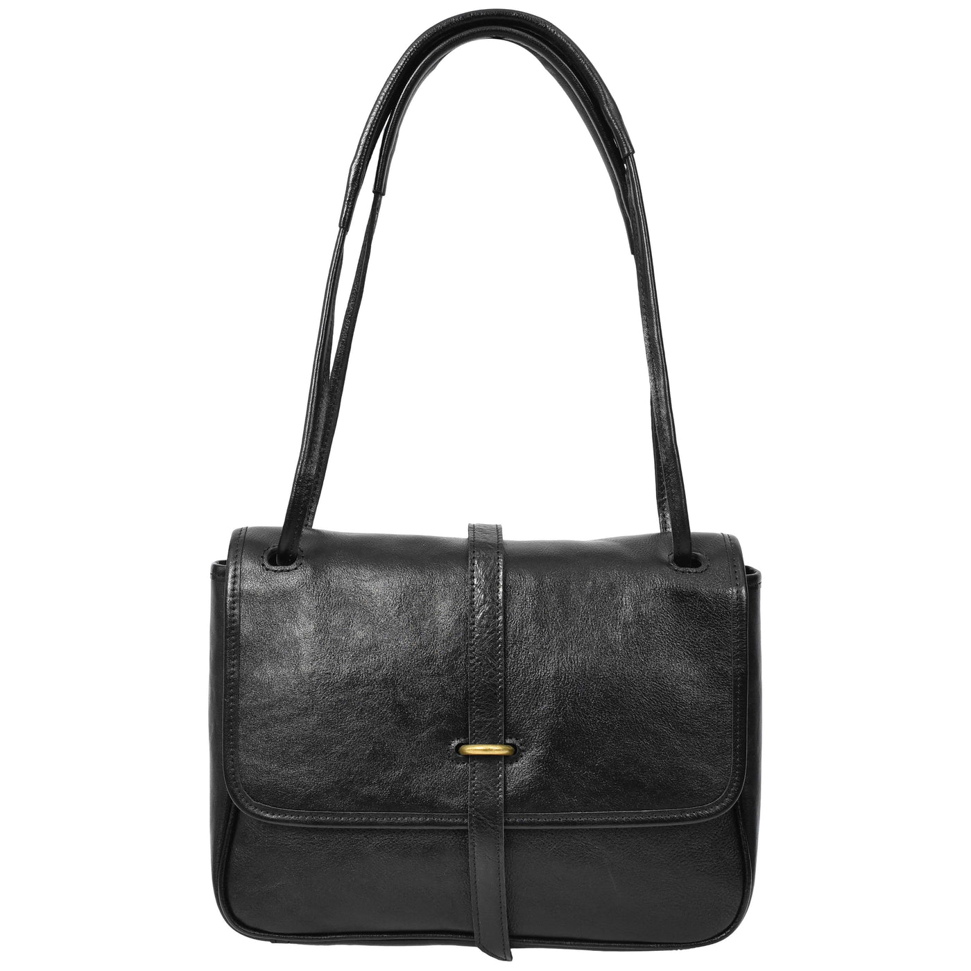 Women's Real Leather Shoulder Bag Classic Mid Size Handbag Simone Black  (Min Order From 10Pcs)