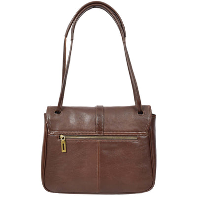 Women's Real Leather Shoulder Bag Classic Mid Size Handbag Simone Brown  (Min Order From 10Pcs)