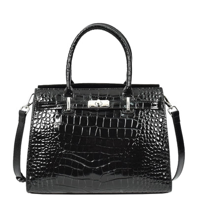 Women Real Leather Handbag Mid Size Organiser Top-Handle Handbag Noelle Black (Min Order From 10Pcs)