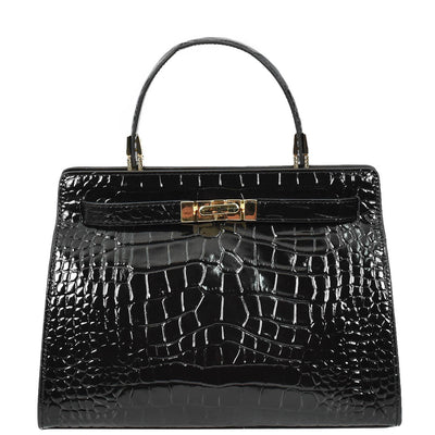 Women's Real Leather Handbag Small Organiser Top-Handle Handbag Camille Black ( Min Order From 10/Pcs )