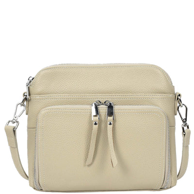 Womens Real Leather Cross Body Bag Classic Sling Style Skye Beige (Min Order From 10Pcs)