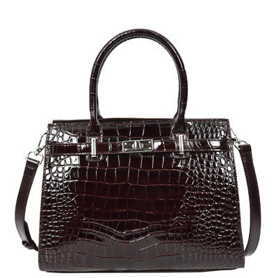 Women Real Leather Handbag Mid Size Organiser Top-Handle Handbag Noelle Brown (Min Order From 10Pcs)